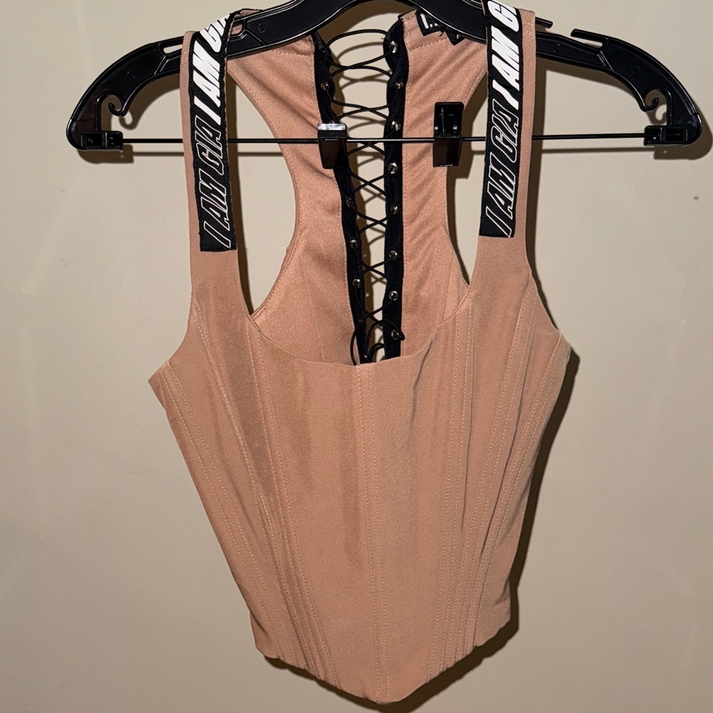 I.AM.GIA Tan Corset Top Lace Up Back Bustier Y2K XS